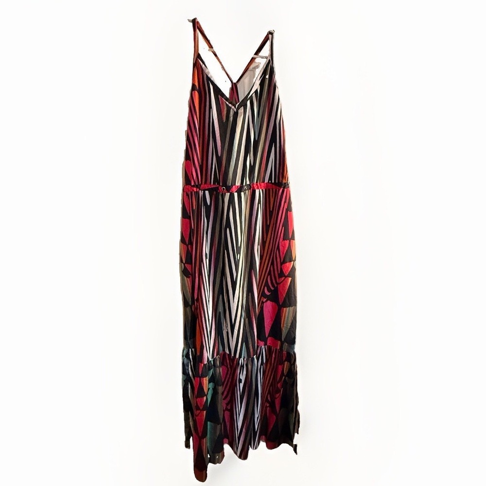 M60 Miss Sixty Geometric Abstract Maxi Dress Womens 12 Multicolor Strappy Retro